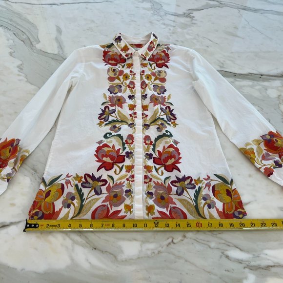 ETRO WHITE FLORAL COTTON TOP SIZE IT 46 / US 10 - Picture 10 of 17